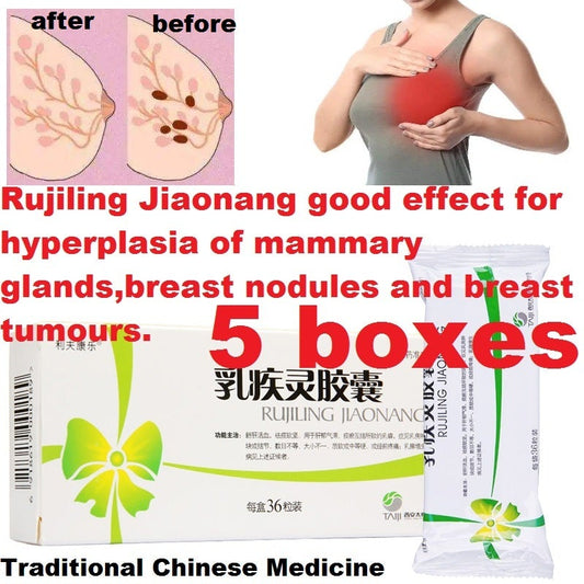 36 capsules*5 boxes. Rujiling Jiaonang good effect for hyperplasia of mammary glands,breast nodules and breast tumours. Ru Ji Ling Jiao Nang.