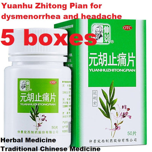50 tablets*5 boxes. Yuanhu Zhitong Pian for dysmenorrhea and headache. Herbal Medicine.