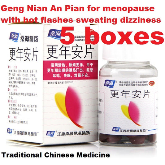 60 capsules*5 boxes. Gengnianan Pian or Gengnianan Tablets for menopause with hot flashes sweating dizziness.
